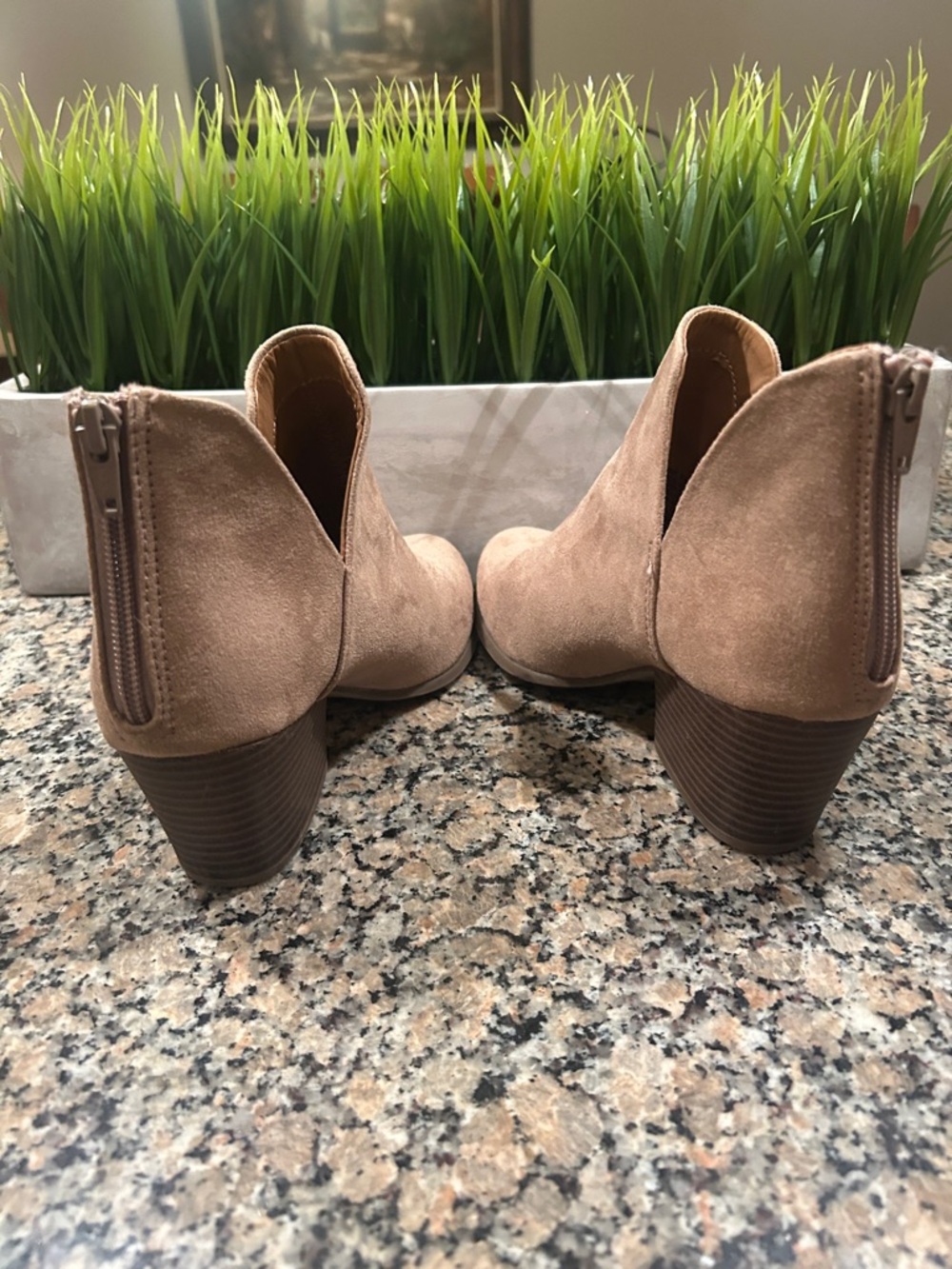 SO Beige Suede Ankle Booties with Rear Zip